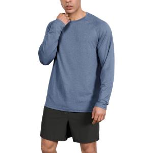 imageODODOS Mens Quick Dry Long Sleeve Shirts UPF 50 Sun Protection SPF Athletic Tops Workout Fishing TShirtsBlue Heather