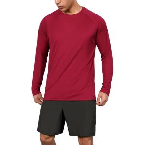 imageODODOS Mens Quick Dry Long Sleeve Shirts UPF 50 Sun Protection SPF Athletic Tops Workout Fishing TShirtsCrimson