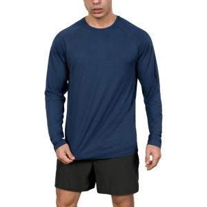 imageODODOS Mens Quick Dry Long Sleeve Shirts UPF 50 Sun Protection SPF Athletic Tops Workout Fishing TShirtsNavy Heather