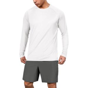 imageODODOS Mens Quick Dry Long Sleeve Shirts UPF 50 Sun Protection SPF Athletic Tops Workout Fishing TShirtsWhite
