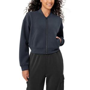 imageODODOS Modal Soft FullZip Bomber Jacket for Women Long Sleeve Casual Fall Outfit Crop Top with PocketsBlue Navy