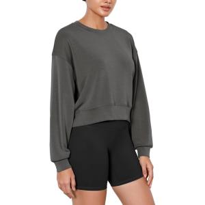 imageODODOS Modal Soft Long Sleeve Cropped Sweatshirts for Women Oversized Crew Neck Pullover Crop TopCharcoal