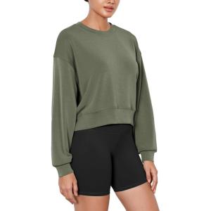 imageODODOS Modal Soft Long Sleeve Cropped Sweatshirts for Women Oversized Crew Neck Pullover Crop TopDark Sage