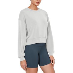 imageODODOS Modal Soft Long Sleeve Cropped Sweatshirts for Women Oversized Crew Neck Pullover Crop TopFrosted Mint