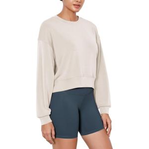 imageODODOS Modal Soft Long Sleeve Cropped Sweatshirts for Women Oversized Crew Neck Pullover Crop TopIvory