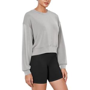 imageODODOS Modal Soft Long Sleeve Cropped Sweatshirts for Women Oversized Crew Neck Pullover Crop TopLight Gray