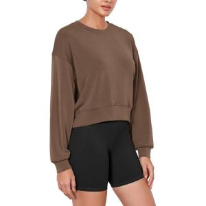 imageODODOS Modal Soft Long Sleeve Cropped Sweatshirts for Women Oversized Crew Neck Pullover Crop TopNutria