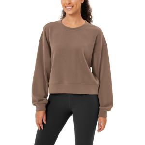 imageODODOS Modal Soft Long Sleeve Cropped Sweatshirts for Women Oversized Crew Neck Pullover Crop TopNutria Fleeced