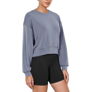 imageODODOS Modal Soft Long Sleeve Cropped Sweatshirts for Women Oversized Crew Neck Pullover Crop TopPurple Gray