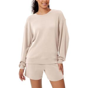 imageODODOS Modal Soft Oversized Sweatshirts for Women Crew Neck Long Sleeve Relaxed Pullover TopsBeige