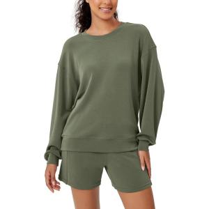 imageODODOS Modal Soft Oversized Sweatshirts for Women Crew Neck Long Sleeve Relaxed Pullover TopsDark Sage
