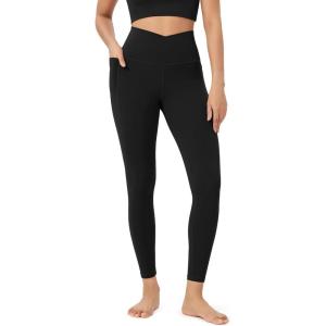 imageODODOS Cloud Feeling Crossover 78 Leggings with Pockets for Women 25quot  28quot V High Wasit Lounge Yoga PantsBlack