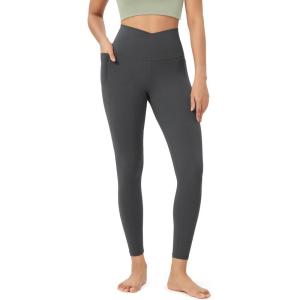 imageODODOS Cloud Feeling Crossover 78 Leggings with Pockets for Women 25quot  28quot V High Wasit Lounge Yoga PantsCharcoal