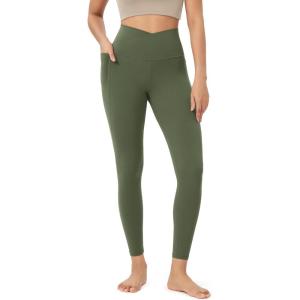 imageODODOS Cloud Feeling Crossover 78 Leggings with Pockets for Women 25quot  28quot V High Wasit Lounge Yoga PantsDark Olive