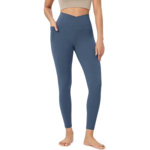 imageODODOS Cloud Feeling Crossover 78 Leggings with Pockets for Women 25quot  28quot V High Wasit Lounge Yoga PantsInk Blue