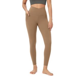 imageODODOS Cloud Feeling Crossover 78 Leggings with Pockets for Women 25quot  28quot V High Wasit Lounge Yoga PantsLight Brown