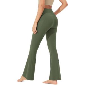 imageODODOS Cloud Feeling Flared Pants with Pocket for Women High Waist Casual Bootcut Yoga Pants 30quot32quot InseamDark Olive