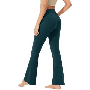 imageODODOS Cloud Feeling Flared Pants with Pocket for Women High Waist Casual Bootcut Yoga Pants 30quot32quot InseamForest Teal