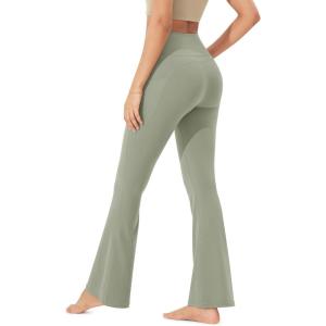 imageODODOS Cloud Feeling Flared Pants with Pocket for Women High Waist Casual Bootcut Yoga Pants 30quot32quot InseamLime Stone