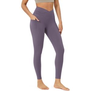 imageODODOS Womens Gathered Cross Waist Yoga Leggings with Pockets 25quot  28quot Crossover Workout Yoga PantsAsh Violet