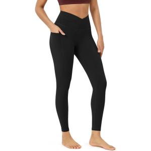 imageODODOS Womens Gathered Cross Waist Yoga Leggings with Pockets 25quot  28quot Crossover Workout Yoga PantsBlack