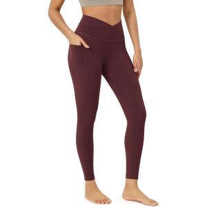 imageODODOS Womens Gathered Cross Waist Yoga Leggings with Pockets 25quot  28quot Crossover Workout Yoga PantsBurgundy