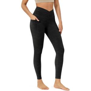 imageODODOS Womens Gathered Cross Waist Yoga Leggings with Pockets 25quot  28quot Crossover Workout Yoga PantsCamo Black