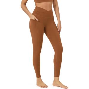 imageODODOS Womens Gathered Cross Waist Yoga Leggings with Pockets 25quot  28quot Crossover Workout Yoga PantsCaramel