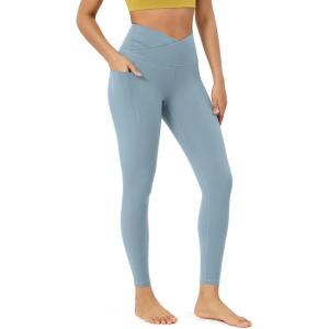 imageODODOS Womens Gathered Cross Waist Yoga Leggings with Pockets 25quot  28quot Crossover Workout Yoga PantsChambray