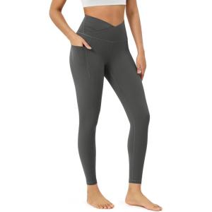 imageODODOS Womens Gathered Cross Waist Yoga Leggings with Pockets 25quot  28quot Crossover Workout Yoga PantsCharcoal
