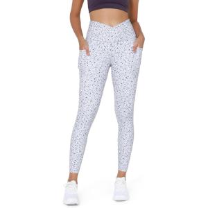imageODODOS Womens Gathered Cross Waist Yoga Leggings with Pockets 25quot  28quot Crossover Workout Yoga PantsDalmatian