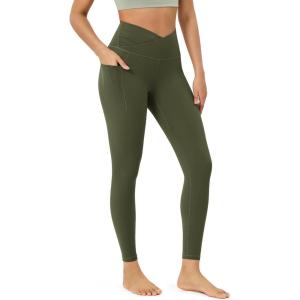 imageODODOS Womens Gathered Cross Waist Yoga Leggings with Pockets 25quot  28quot Crossover Workout Yoga PantsDark Olive