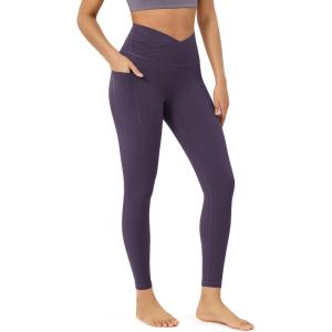imageODODOS Womens Gathered Cross Waist Yoga Leggings with Pockets 25quot  28quot Crossover Workout Yoga PantsDark Purple