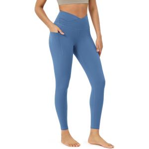 imageODODOS Womens Gathered Cross Waist Yoga Leggings with Pockets 25quot  28quot Crossover Workout Yoga PantsDream Blue