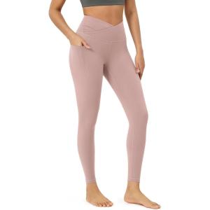 imageODODOS Womens Gathered Cross Waist Yoga Leggings with Pockets 25quot  28quot Crossover Workout Yoga PantsDusty Pink