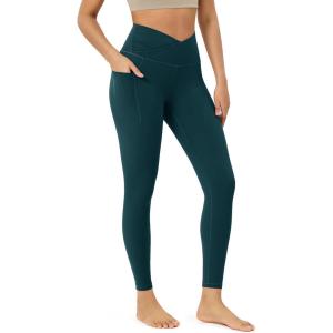 imageODODOS Womens Gathered Cross Waist Yoga Leggings with Pockets 25quot  28quot Crossover Workout Yoga PantsForest Teal