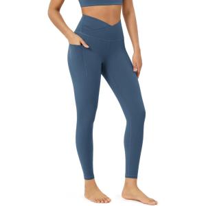 imageODODOS Womens Gathered Cross Waist Yoga Leggings with Pockets 25quot  28quot Crossover Workout Yoga PantsInk Blue