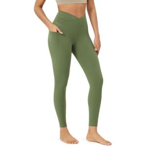 imageODODOS Womens Gathered Cross Waist Yoga Leggings with Pockets 25quot  28quot Crossover Workout Yoga PantsLight Olive