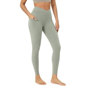 imageODODOS Womens Gathered Cross Waist Yoga Leggings with Pockets 25quot  28quot Crossover Workout Yoga PantsLime Stone
