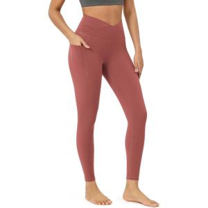 imageODODOS Womens Gathered Cross Waist Yoga Leggings with Pockets 25quot  28quot Crossover Workout Yoga PantsMauve