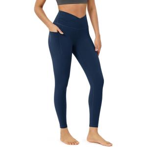 imageODODOS Womens Gathered Cross Waist Yoga Leggings with Pockets 25quot  28quot Crossover Workout Yoga PantsNavy