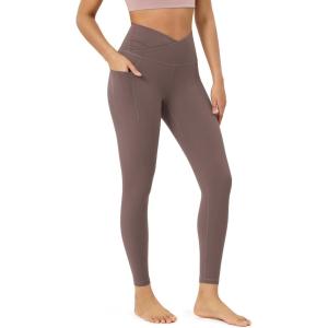 imageODODOS Womens Gathered Cross Waist Yoga Leggings with Pockets 25quot  28quot Crossover Workout Yoga PantsPurple Taupe