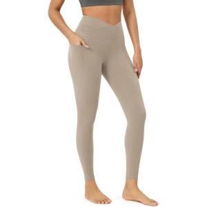 imageODODOS Womens Gathered Cross Waist Yoga Leggings with Pockets 25quot  28quot Crossover Workout Yoga PantsShaker Beige