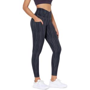 imageODODOS Womens Gathered Cross Waist Yoga Leggings with Pockets 25quot  28quot Crossover Workout Yoga PantsWave Line Charcoal