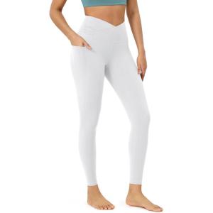 imageODODOS Womens Gathered Cross Waist Yoga Leggings with Pockets 25quot  28quot Crossover Workout Yoga PantsWhite