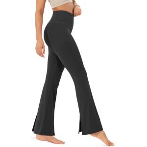 imageODODOS Cloud Feeling SplitHem Flared Pants for Women 29quot 31quot High Waisted Lounge Bootcut Yoga PantsOnyx Black Grey