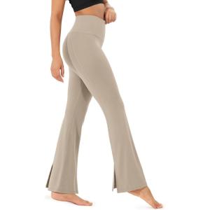 imageODODOS Cloud Feeling SplitHem Flared Pants for Women 29quot 31quot High Waisted Lounge Bootcut Yoga PantsShaker Beige