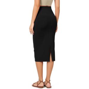 imageODODOS Womens Cloud Feeling Midi Skirt High Waist Back Slit Bodycon SlimFit Pencil SkirtsBlack