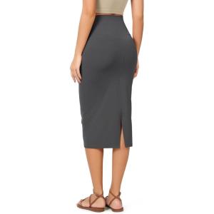 imageODODOS Womens Cloud Feeling Midi Skirt High Waist Back Slit Bodycon SlimFit Pencil SkirtsCharcoal