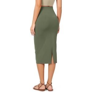 imageODODOS Womens Cloud Feeling Midi Skirt High Waist Back Slit Bodycon SlimFit Pencil SkirtsDark Olive